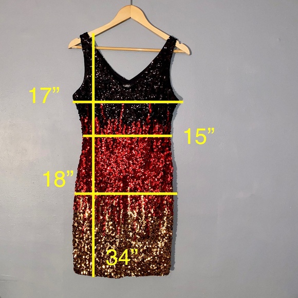 PRETTY GUIDE V-back All Over Sequins Party Dress Sleeveless Black Red Gold - Picture 11 of 11